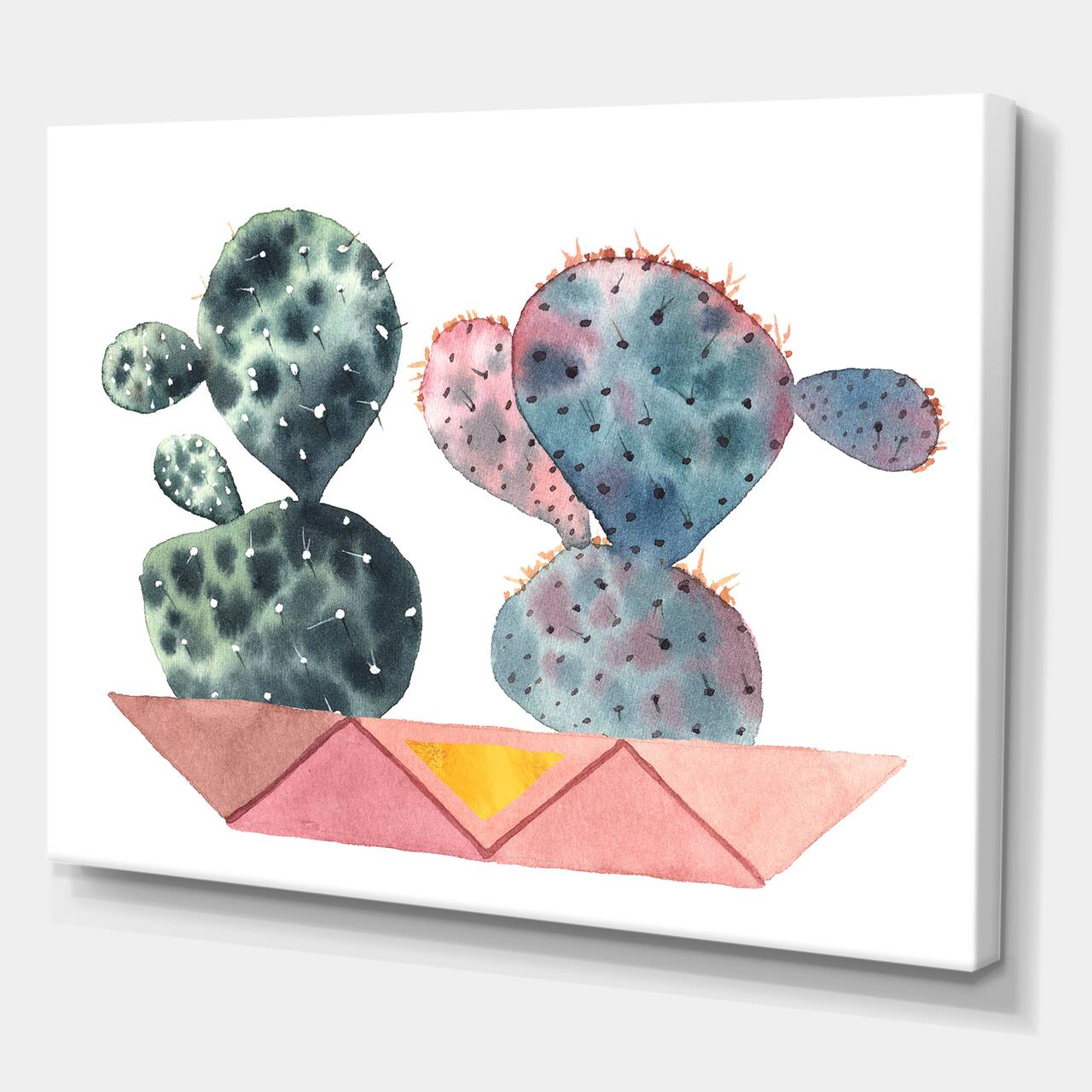 Designart - Cactus Duo In Pink Geometric Pots - Modern Canvas Wall Art Print